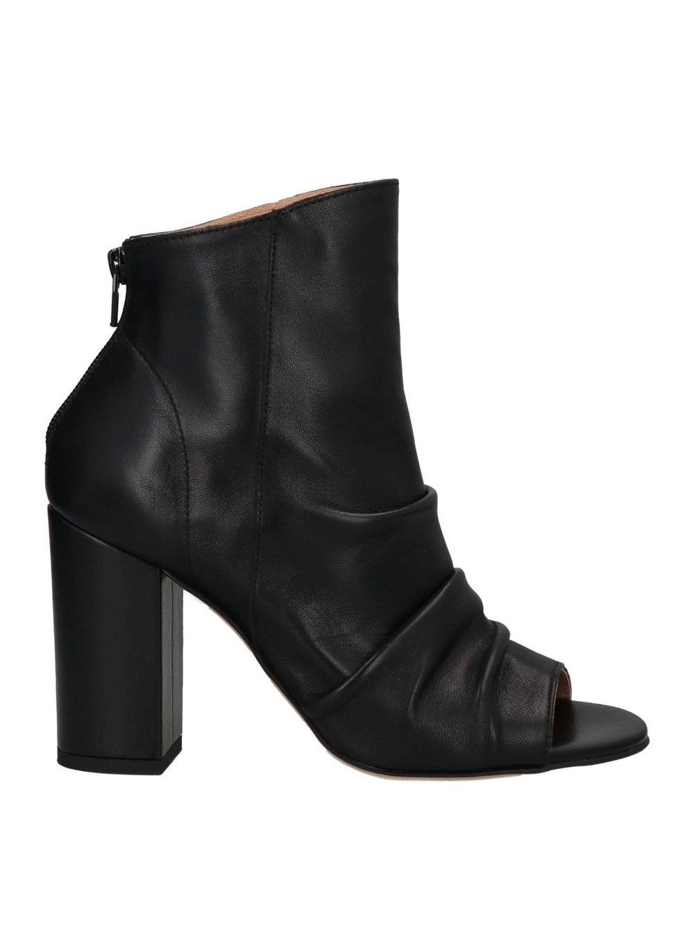 Leather Black Open Toe Block Heel Ankle Boots